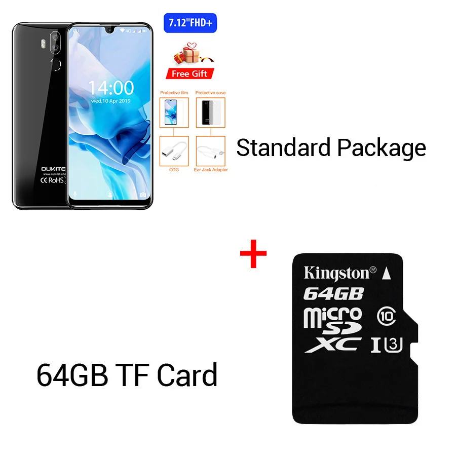 Black N 64GB Card OUKITEL K9 водослива 7,1" FHD+ 1080*2244 16MP+ 2MP/8MP смартфон 4GB 64GB Face ID 6000mAh 5 V/6A Быстрая зарядка OTG Мобильный телефон - Цвет: Black N 64GB Card