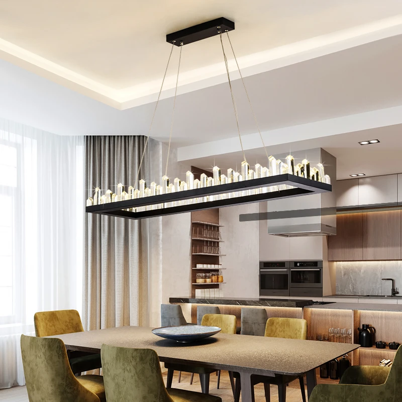

Modern Led Crystal Chandeliers Dining Room Living Room Lamp Villa Art Handing Lamps Gold Rectangular Suspension Lamps PA0729-C