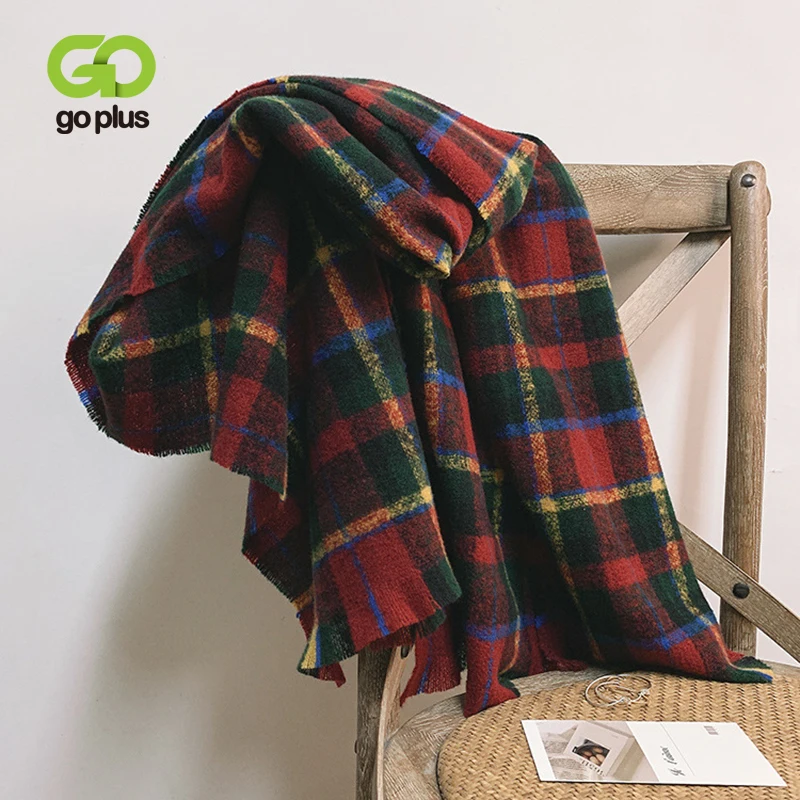 

GOPLUS Women Scarf 2021 Korean Style Knitted Scarves Warm Casal Plaid Wrap Christmas Red Green Foulard Bufandas Invierno Mujer