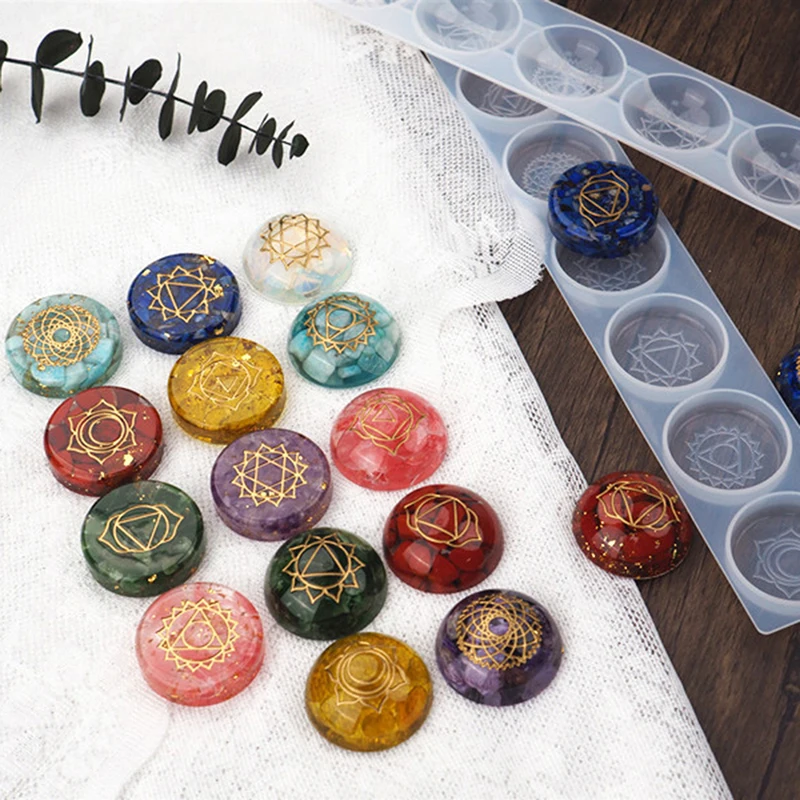 

DIY Epoxy Resin Mold Seven Chakras Semicircle Hemisphere Round Mirror Silicone Crystal Epoxy Mold