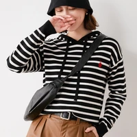 2021 woman winter 100 cashmere striped sweaters auntmun knitted pullovers high quality warm female hooded black cheap top