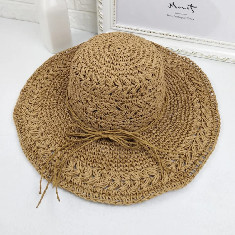 

simple Foldable Wide Brim Floppy Girls Straw Hat Sun Hat Beach Women Summer Hat UV Protect Travel Cap Lady Cap Female