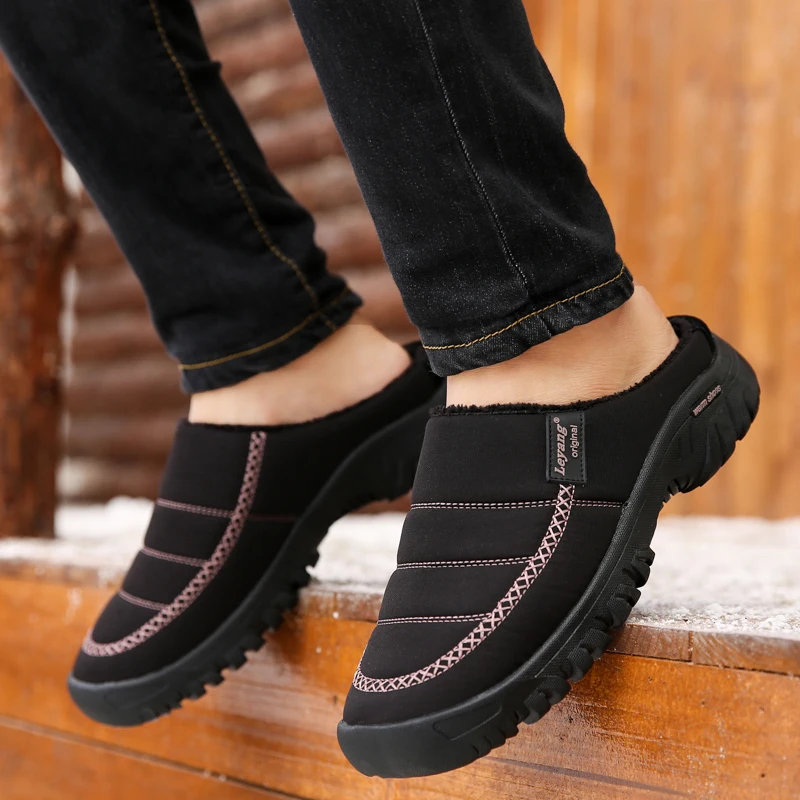 

Winter Men Slippers Outdoor WaterProof Cotton Slippers Women Fur Slides Casual Couples Shoes Plush Warm Man Shoes Large Size 47
