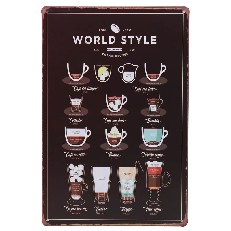 Кофейное меню кафе металлическая вывеска картина ретро железная украшение для