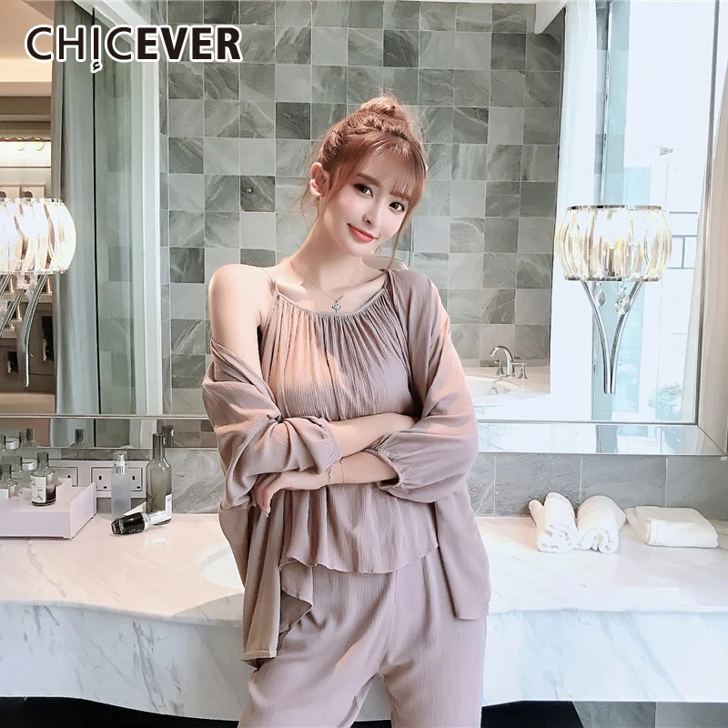 CHICEVER Комплект из трех предметов для женщин Свободный кардиган с рукавами