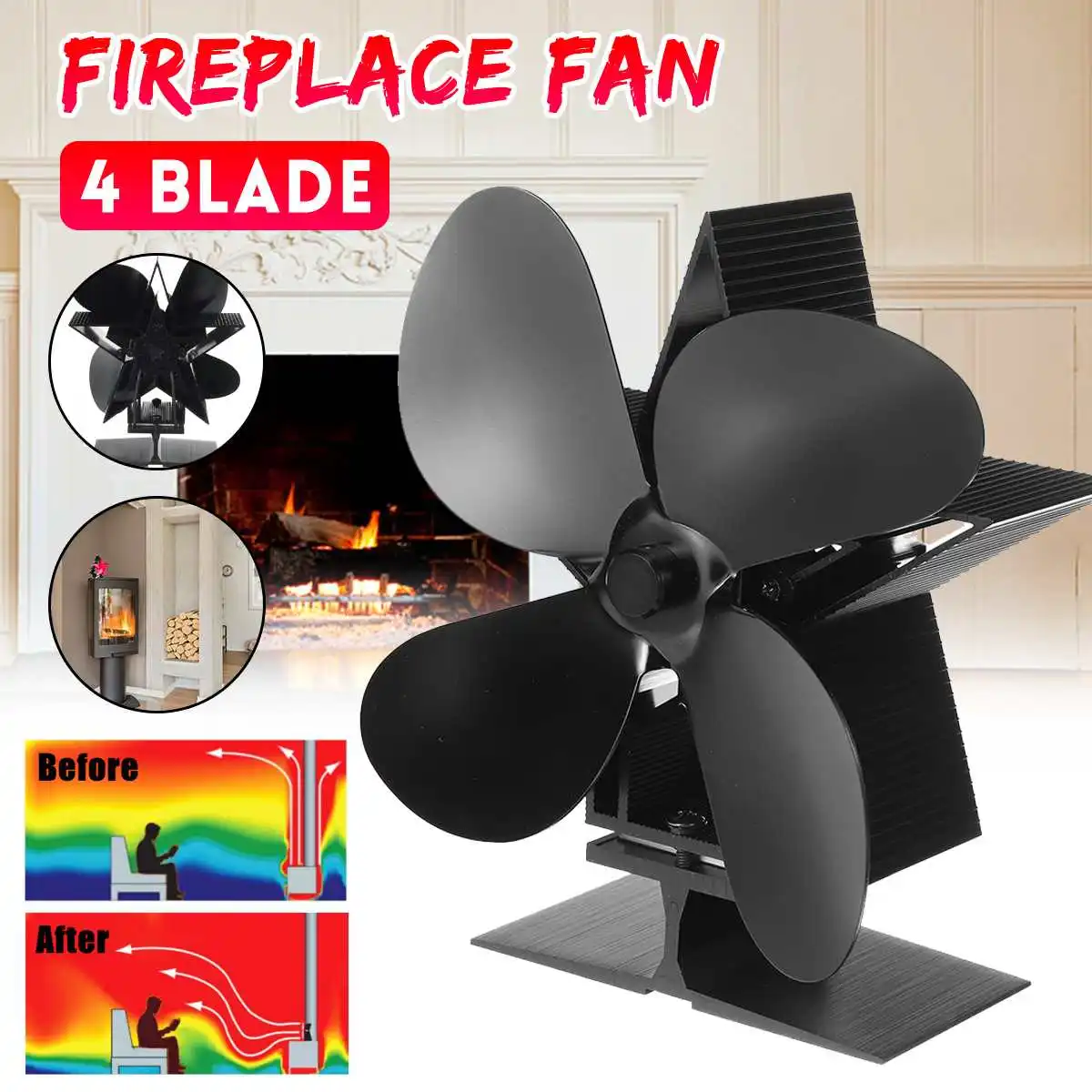 

4 лезвия Вентилятор для камина вентилятор для печи, работающий от тепловой энергии древесных бревен горелки Тихий Домашний Вентилятор для к...