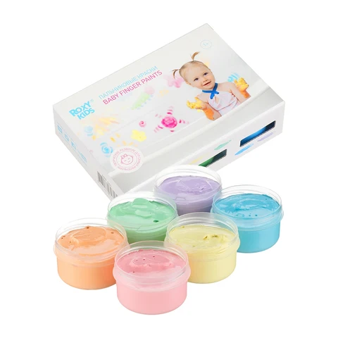 Пальчиковые краски ROXY-KIDS для малышей от 1 года, обучающая брошюра, набор 6 цветов, 60 мл