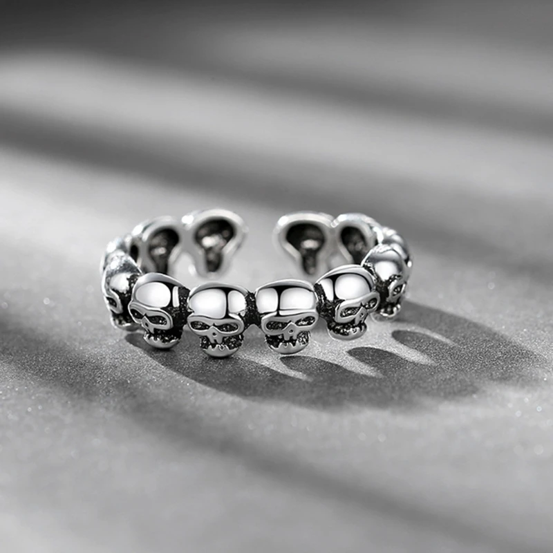 

Punk Open Ring Skull Skeleton Vintage Silver Color Adjusment for Women Men Kid Fashionable Korean Style Chunky Jewelry