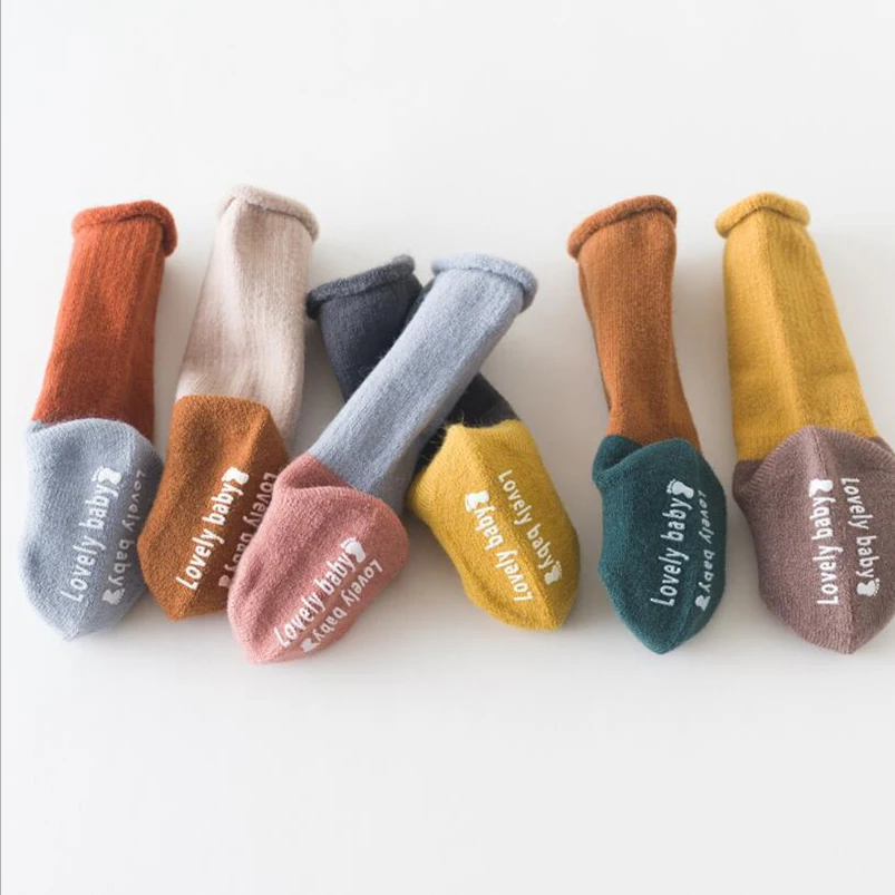 Vintage hit color toddler boys socks thick velvet cotton infant baby boots warm children for girls anti-slip | Детская одежда и