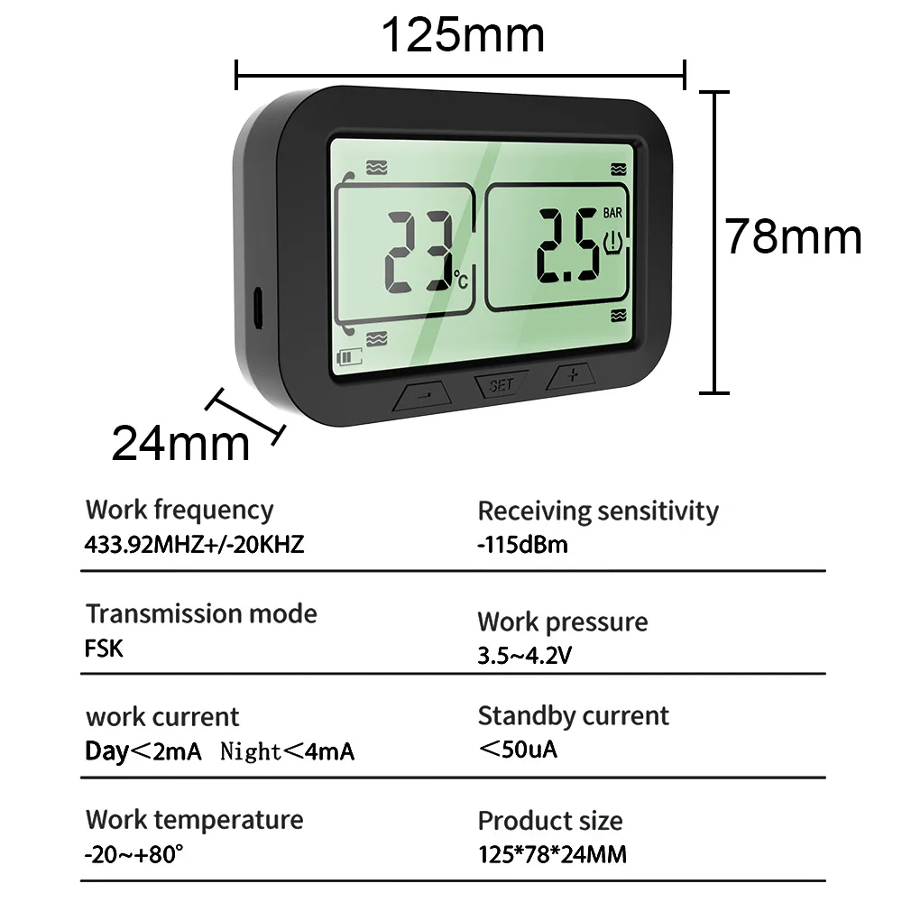 

LEEPEE For Truck Bus Lorry Tyre Pressure Monitor Solar TMPS With 4/6 External Sensor LCD Display Tire Pressure Monitor System