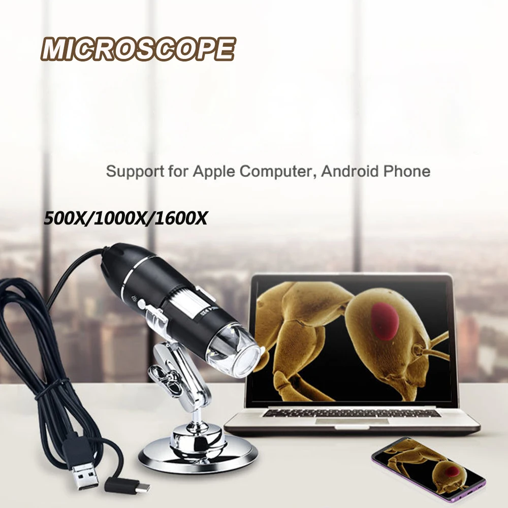 

500X/1000X/1600X USB Digital USB Microscope Microscopio Magnifier Electronic Stereo USB Endoscope Camera 0.3MP 8 LED