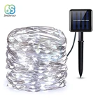 Уличная светодиодная гирлянда на солнечной батарее, праздничное рождественское освещение, s 12m 100 светодиодов, декоративная лампа из медного провода для свадебной вечеринки
