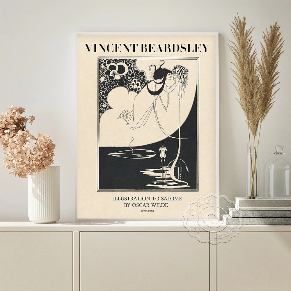

Aubrey Vincent Beardsley Exhibition Museum Poster Black White Prints Art Canvas Painting Lounge Office Studio Decor Wall Picture