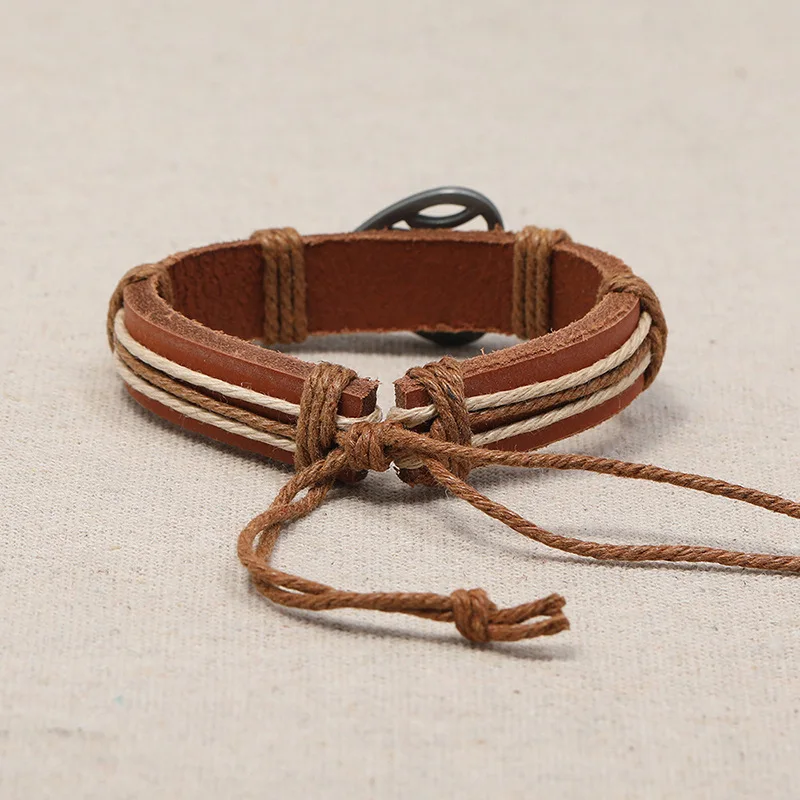 Богемный коричневый кожаный пеньковый шнур ручной работы женские браслеты из