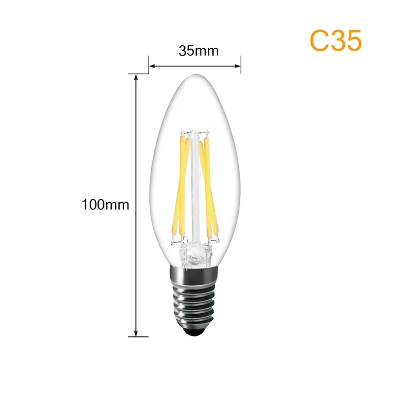 Светодиодный светильник в форме свечи E14 E27 цоколем C35 C35L G45 A60 ST64 AC 220V стеклянный