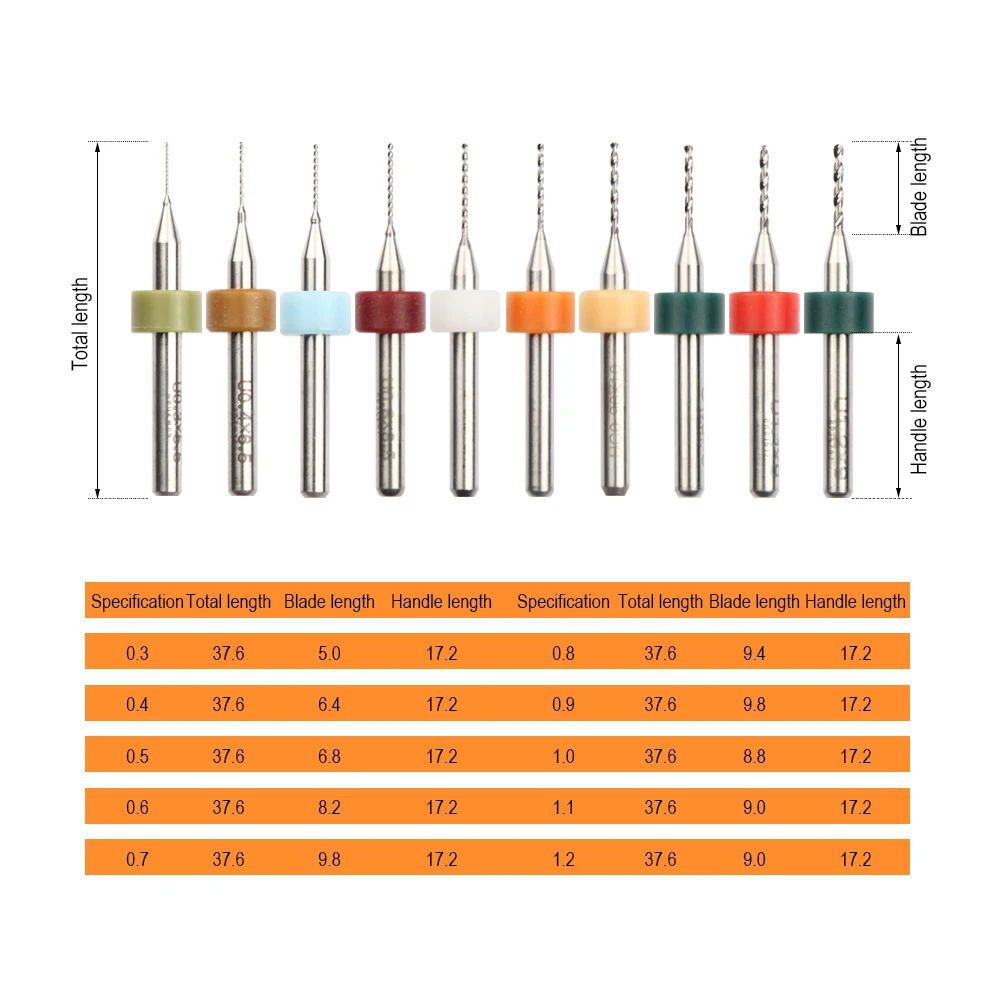 JelBo 10pcs/Set PCB Mini Drill Bit Tungsten Steel Carbide for Print Circuit Board CNC Drill Bits Machine(0.1mm to 1.2mm
