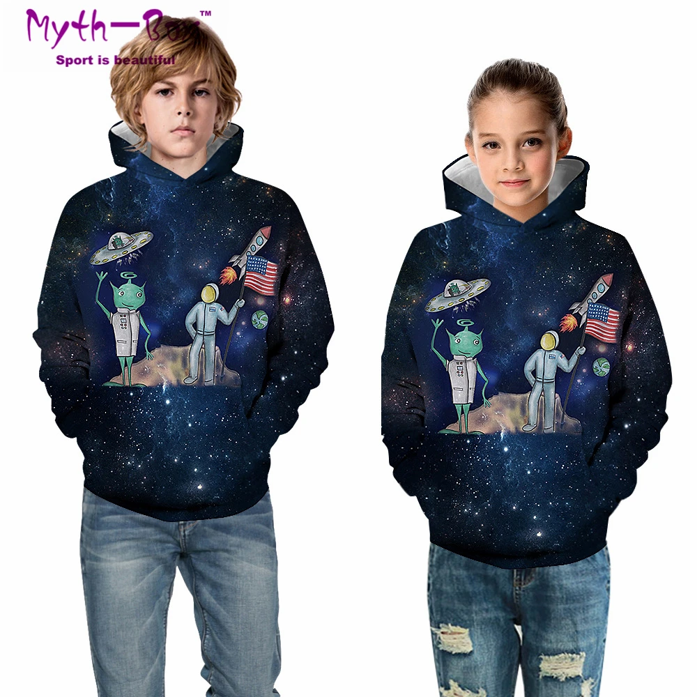 Осенние детские толстовки с капюшоном Детский свитер объемным принтом ракеты