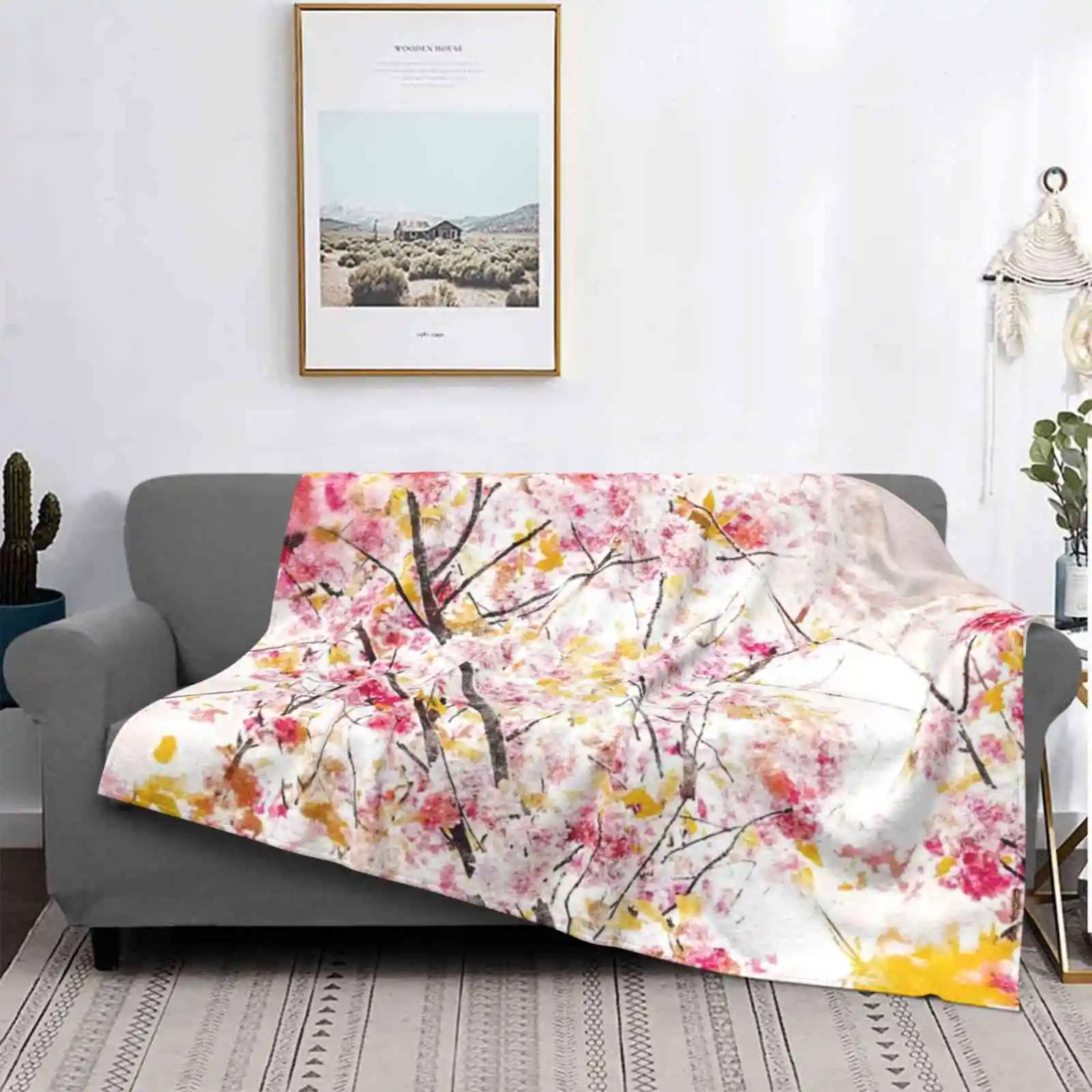 

Nature Flower Sketch Shaggy Throw Soft Blanket Sofa/Bed/Travel Love Gifts Sketch Trees Tree Flower Pink Adventures Forest Cute