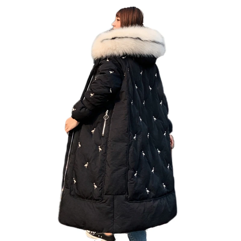 2020 Women's Winter Down Jacket X-long Animal Print Oversized Female Cold Coat Hooded With Fur Collar Plus Size Thick Outerwear enlarge