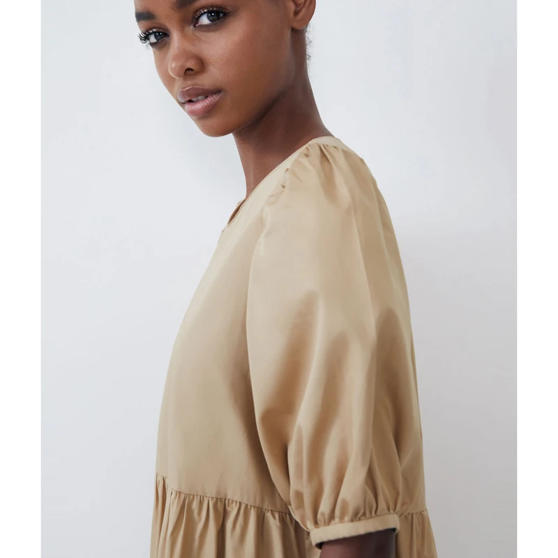 

Elegant Poplin Dresses Female Ladies O Neck Dresses Women Fashion Asymmetrical Dress Women