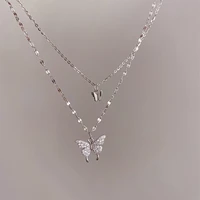 new shiny butterfly necklace paired chains for women silver exquisite double layer clavicle jewelry gift wholesale vendor