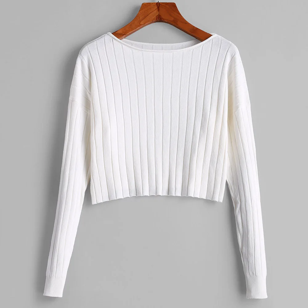 ZAFUL женский укороченный свитер с заниженным плечом пуловер вырезом лодочкой Топ