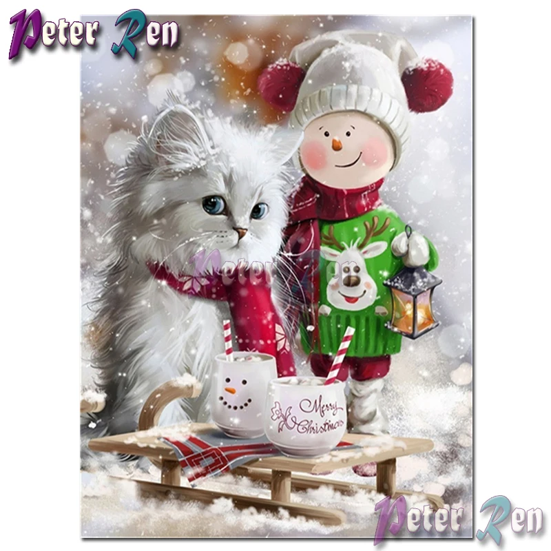 

5d Snowman and cat Diamond Embroidery DIY Square or round Mosaic Cross stitch Rhinestone Children's holiday gifts