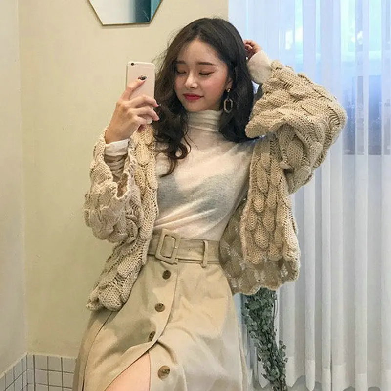 Корейский осенне-зимний вязаный кардиган MY1788 Женский персиковый яркий свитер