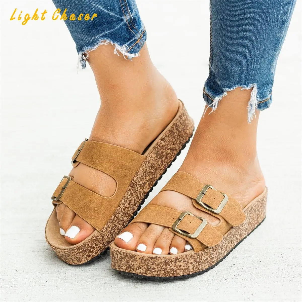 

Summer Shoes Beach Slipper Fashion Brand Leather Slippers Wild Female Sandals Original Outdoor Platform Slides Women Slippers 43
