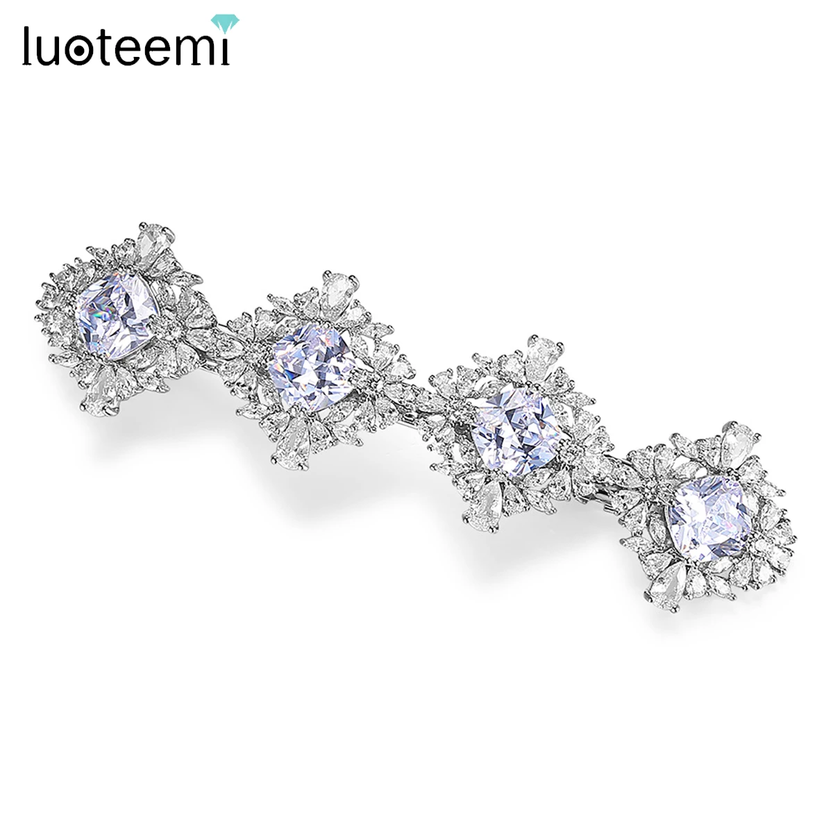 

LUOTEEMI Korean Fashion Shinny Cubic Zircons Hair Clips for Women Square Crystals Wedding Bridal Stunning Jewelry Christmas Gift