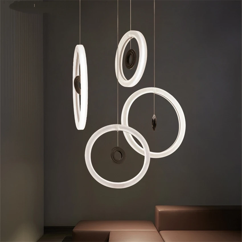 

Nordic Ring Acrylic Pendant Lights Post Modern Light Luxury Living Room Bedroom Wheel Shade Lamps Art Hanging Lights Lighting