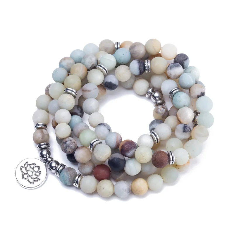 

Fashion Matte Frosted Amazonite Beads 108 Mala Bracelets Lotus OM Buddha Charm Yoga Bracelets Natural Stone Wristband Jewelry