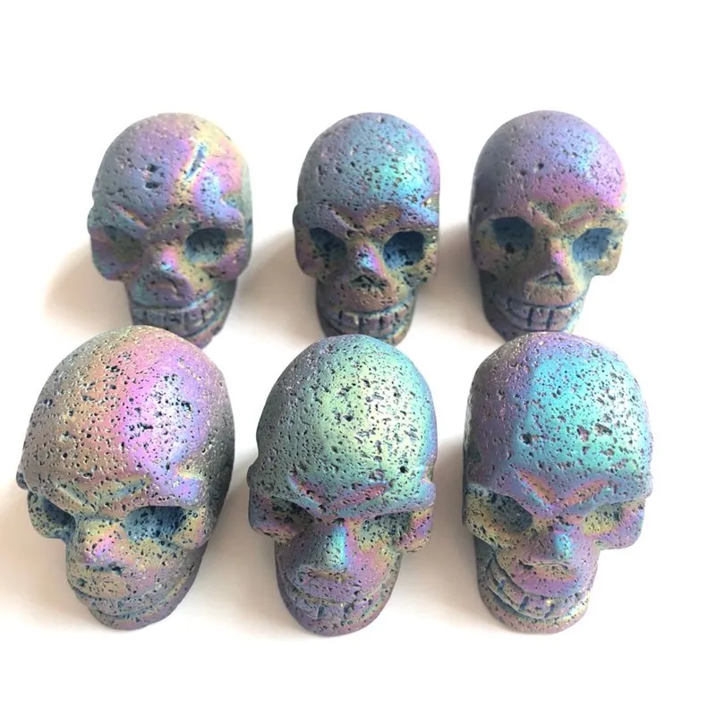 Титановый Радужный черный лавовый череп натуральный камень кварц Минеральные