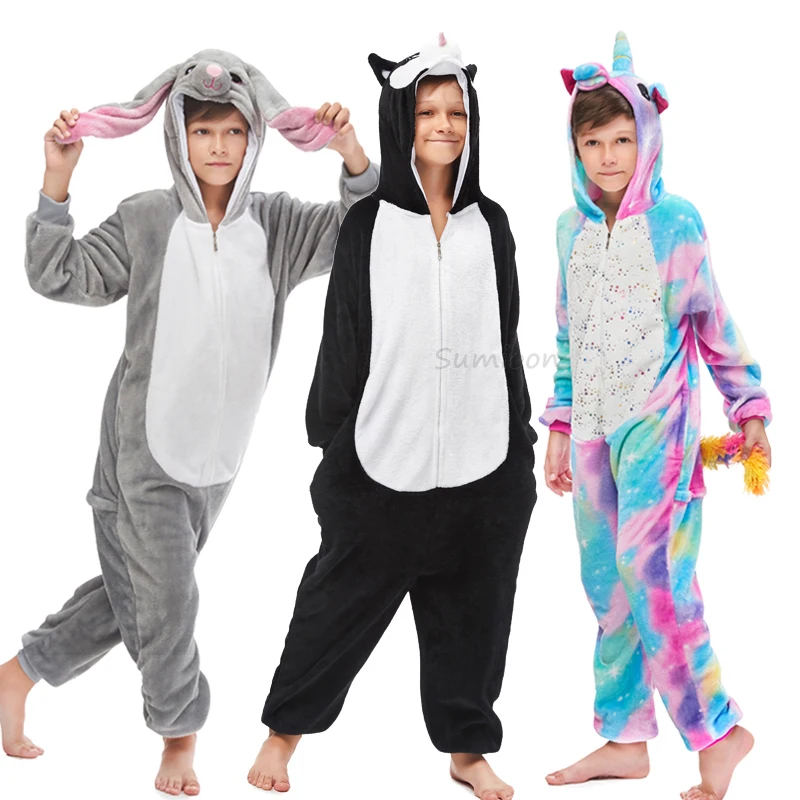 Зимние Детские Единорог Kigurumi пижамы для детей Для мальчиков и девочек с героями