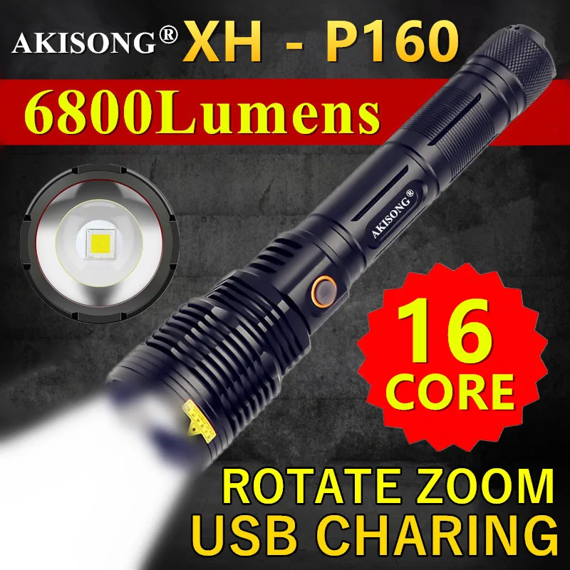 Светодиодный фонарик XHP160 для кемпинга Мощный тактический фонарь с фокусировкой