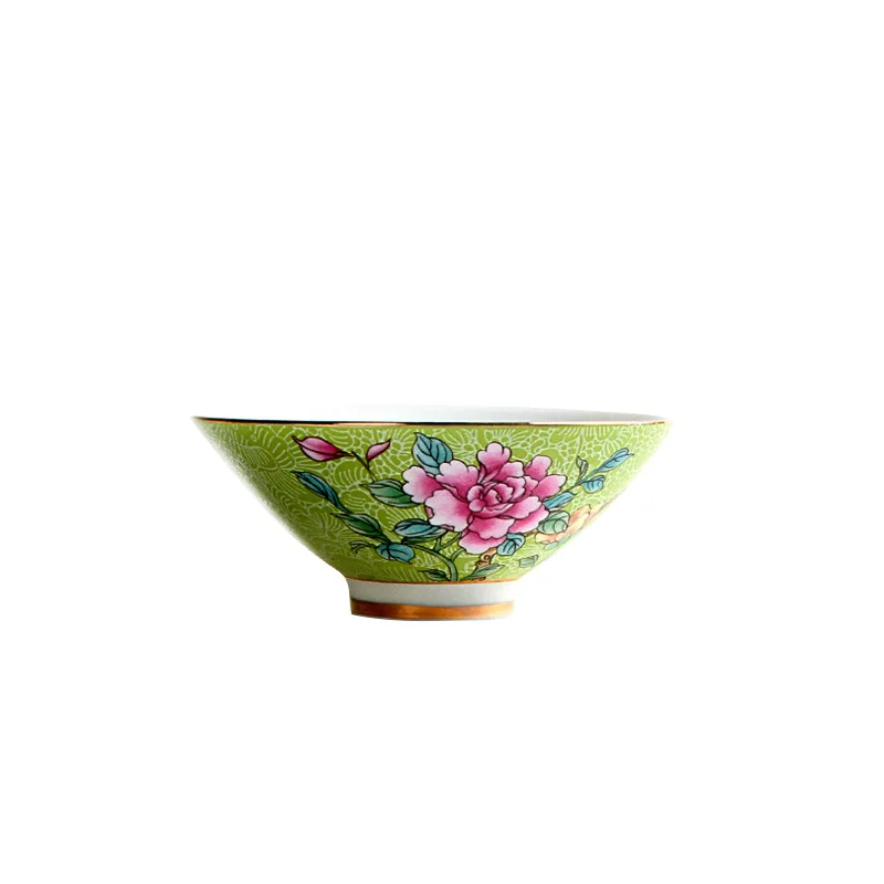 

Tea cup ceramic bowl pastel painted gold grilled flower master single cup hand-painted Kung Fu tea NO.YZ19