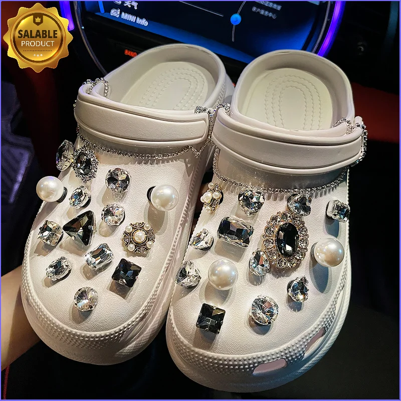 31pcs Gemstone Rhinestone Croc Charms Designer DIY Pearl Flower Shoes Decaration for Croc JIBS Clogs Kids Women Girls Gifts