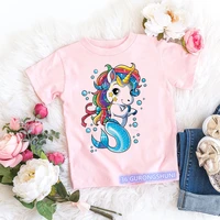 kawaii girls t shirt funny rainbow unicorn cartoon print kids tshirt summer aesthetic girls clothes toddler baby t shirt
