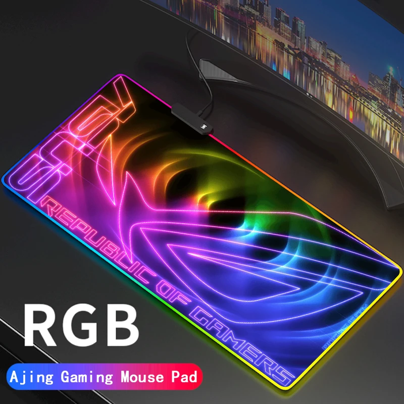 

Игровой коврик для мыши Asus с аниме ROG RGB, большой игровой коврик для мыши в стиле Республики геймеров со светодиодным освещением, игровой ков...