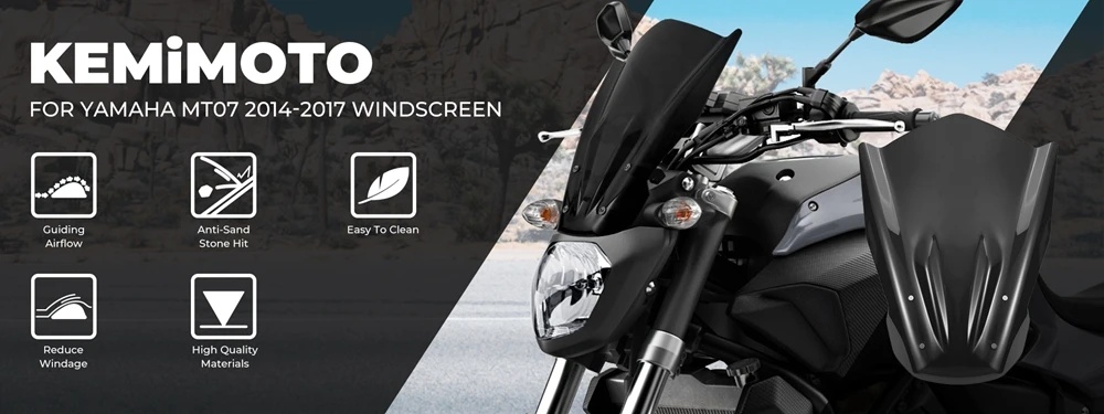 KEMiMOTO ветровое стекло с монтажным кронштейном для YAMAHA MT07 MT 07 FZ-07 FZ07 FZ 07 ветровые дефлекторы