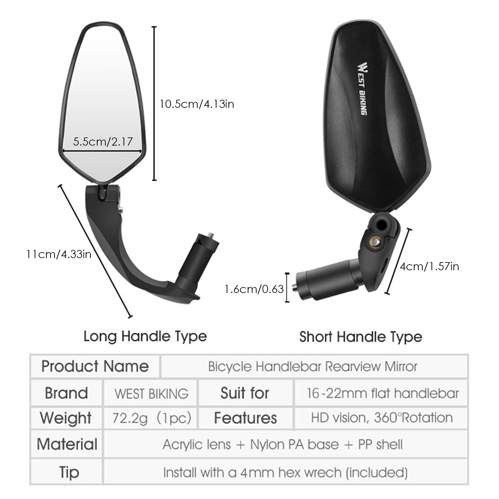 

1pc Bike Rear View Mirror 360 Degree Rotate for Bike MTB Bicycle Cycling Accessories Flexible Safety Rear View Mirror