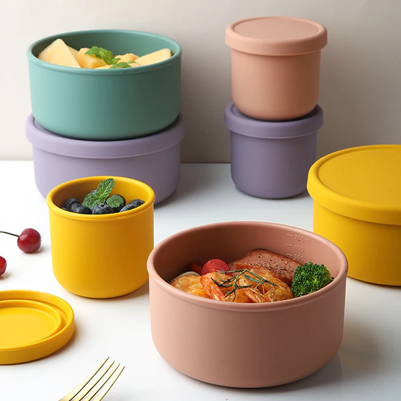 

New Silicone Lunch Box Fruit Vegetables Salad Fresh-Keeping Box with Lid Seal Leak Proof Camping Picnic Bento Box Food Container