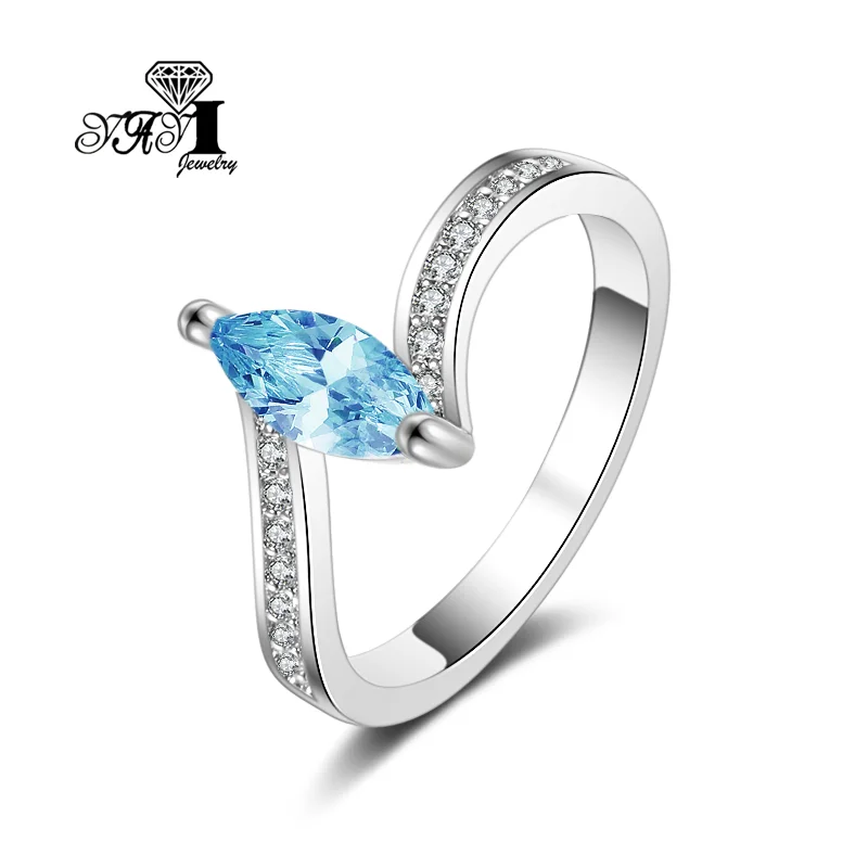 Ювелирные изделия YaYI Принцесса Cut 4 3 CT Голубой Циркон Серебро Цвет обручальные