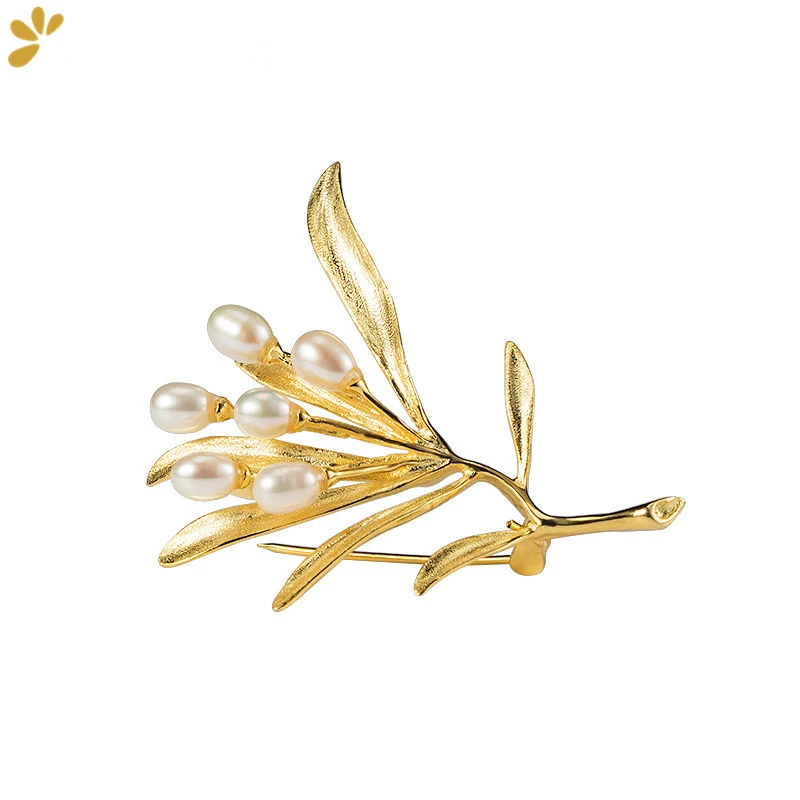 

925 Sterling Silver Natural Freshwater Pearls Brooches Fine Jewelry for Women Tree Branch Leaf Brooch Trendy Party Elegant Gift