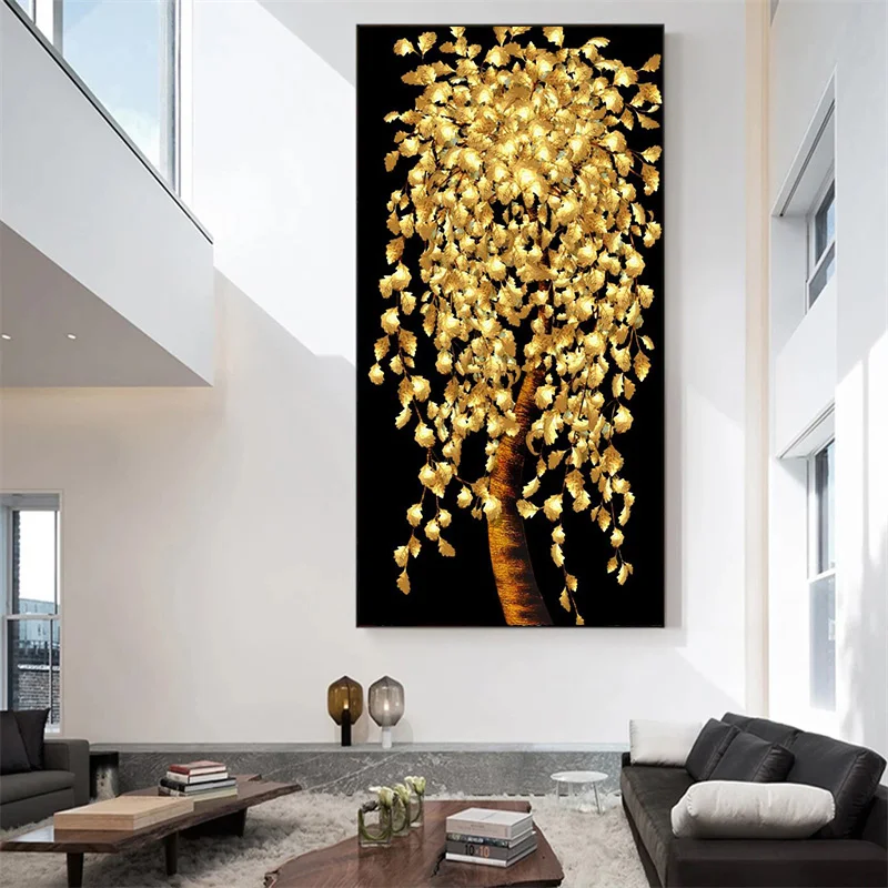 Современное большое дерево с золотыми листьями роскошное художественное