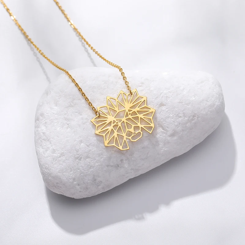 

Origami Lion Choker Necklace for Women Girls Gold Chain Necklaces Pendant Stainless Steel collier femme Boho Animal Jewelry