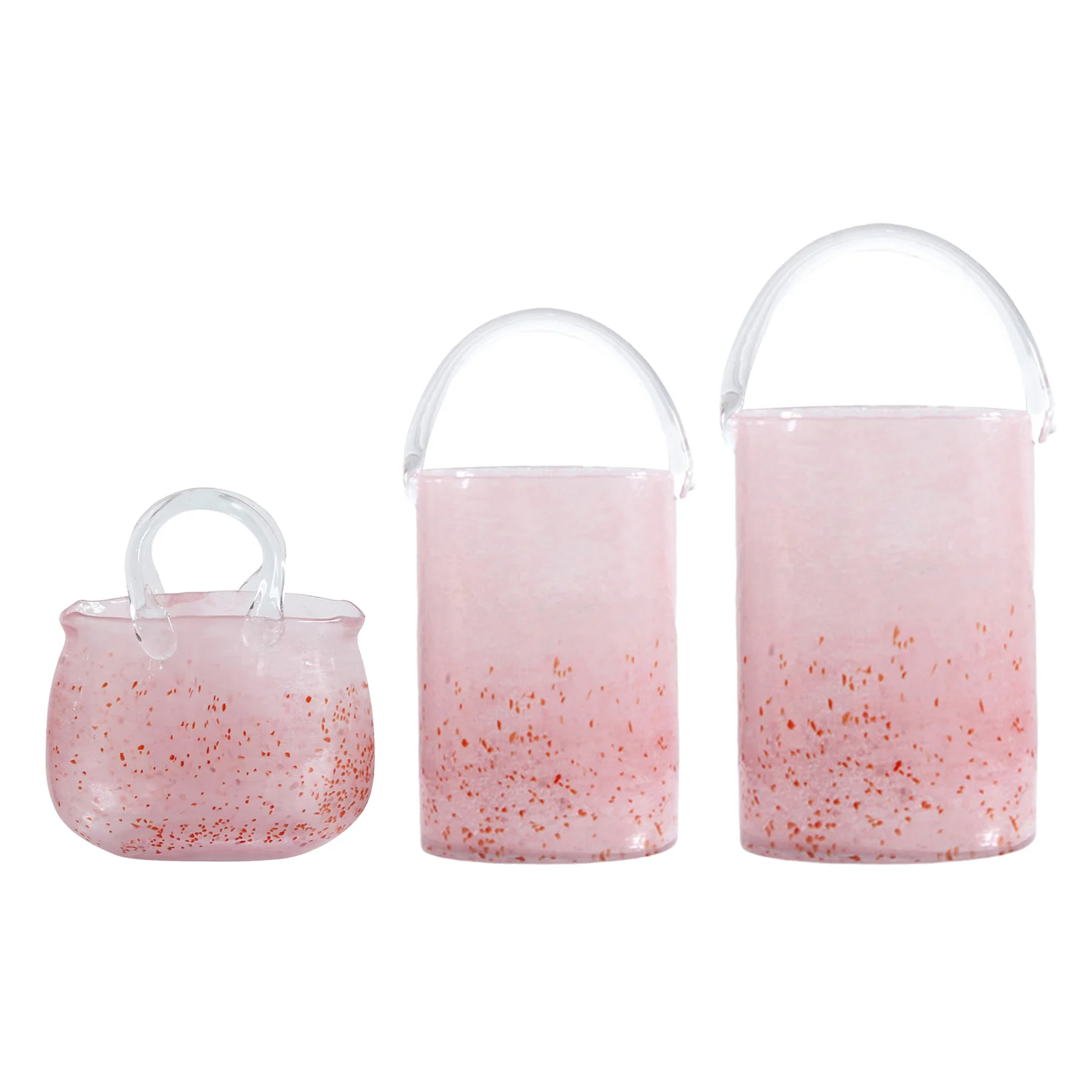 

Luxury Glass Bag Vase with Handle Hand Blown Cherry Blossoms Strawberry Smoothies Storage Fruit Desktop Wedding Adornment