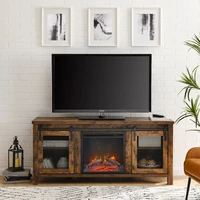 tv stand for tvs up to 65 with electric fireplace cabinet door with steel net and pulley 4 storage shelves rustic brown