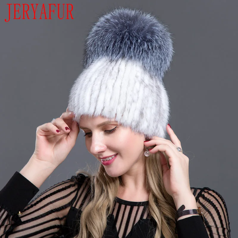 COLOR1 FANSHEFEIER русская модная норка шапка из лисьего меха модная зимняя женская Норковая Шапка Лыжная шапка меховая шапка - Цвет: COLOR1