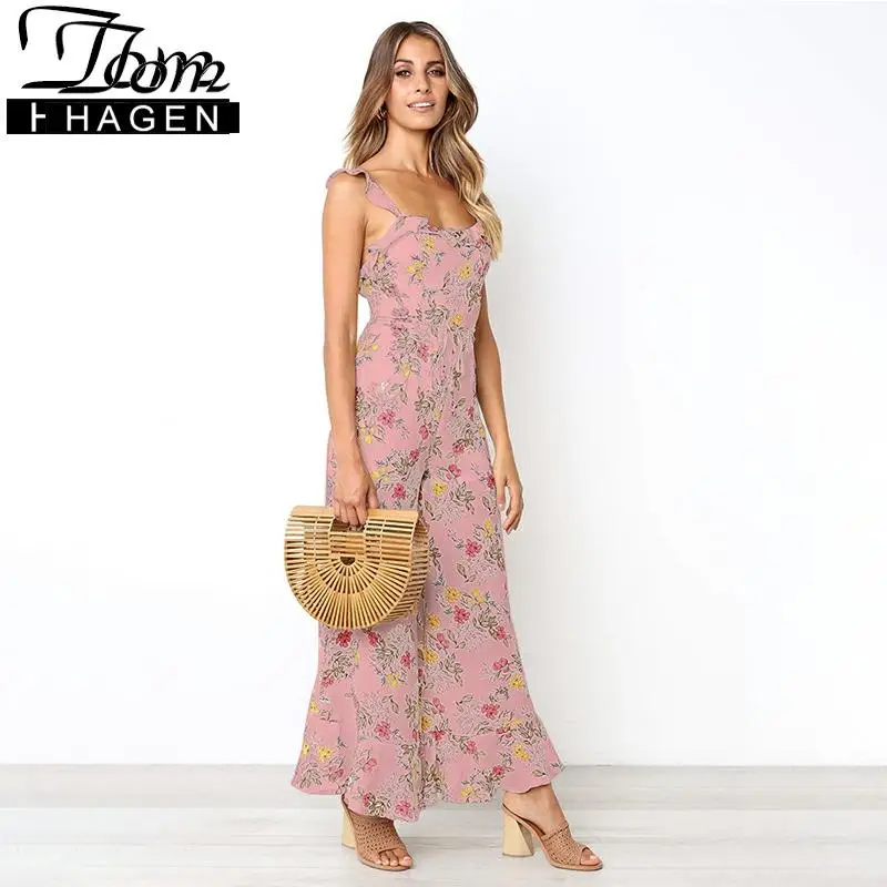 Летний повседневный комбинезон с цветочным принтом для женщин сексуальный